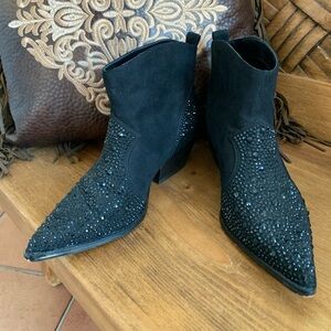 Jessica Simpson Black Rhinestone Western Ankle Booties Size 7